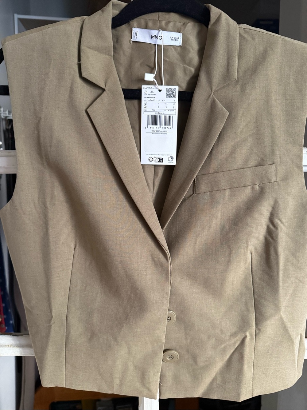 Mango Sleeveless Tailored Vest in Khaki Beige